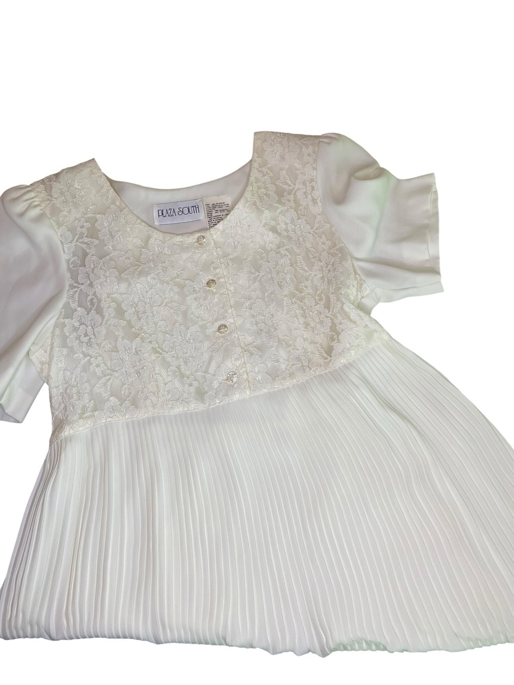 Vintage Plaza South Dress Women’s 14 Lace Pleated Wedding Rehearsal Shower White - Picture 4 of 7